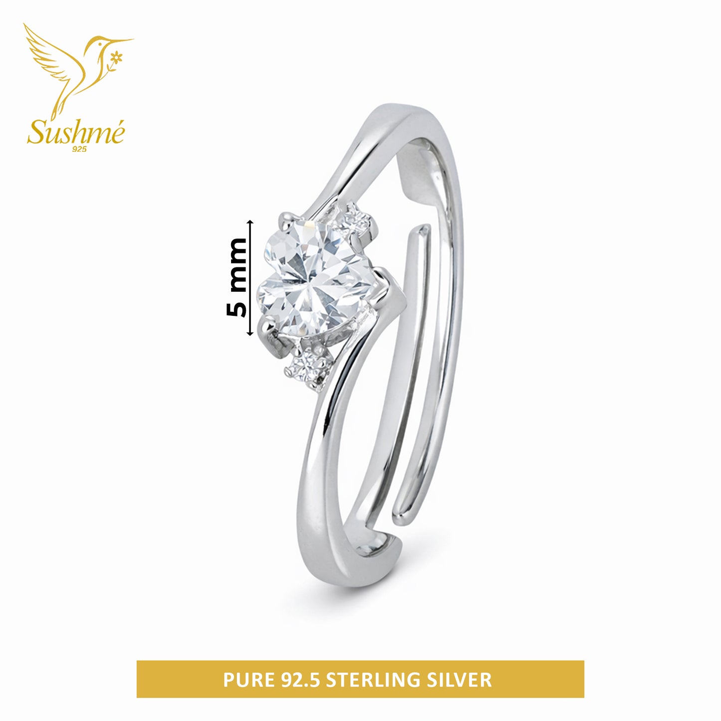 Silver Heart Solitaire Ring