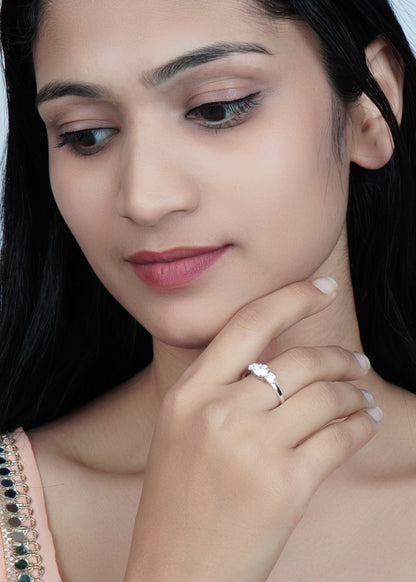 Silver Three Gems Solitaire Ring