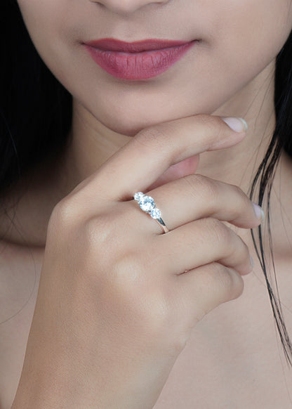 Silver Three Gems Solitaire Ring
