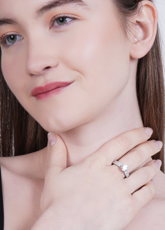 Silver Twin Spark Solitaire Ring