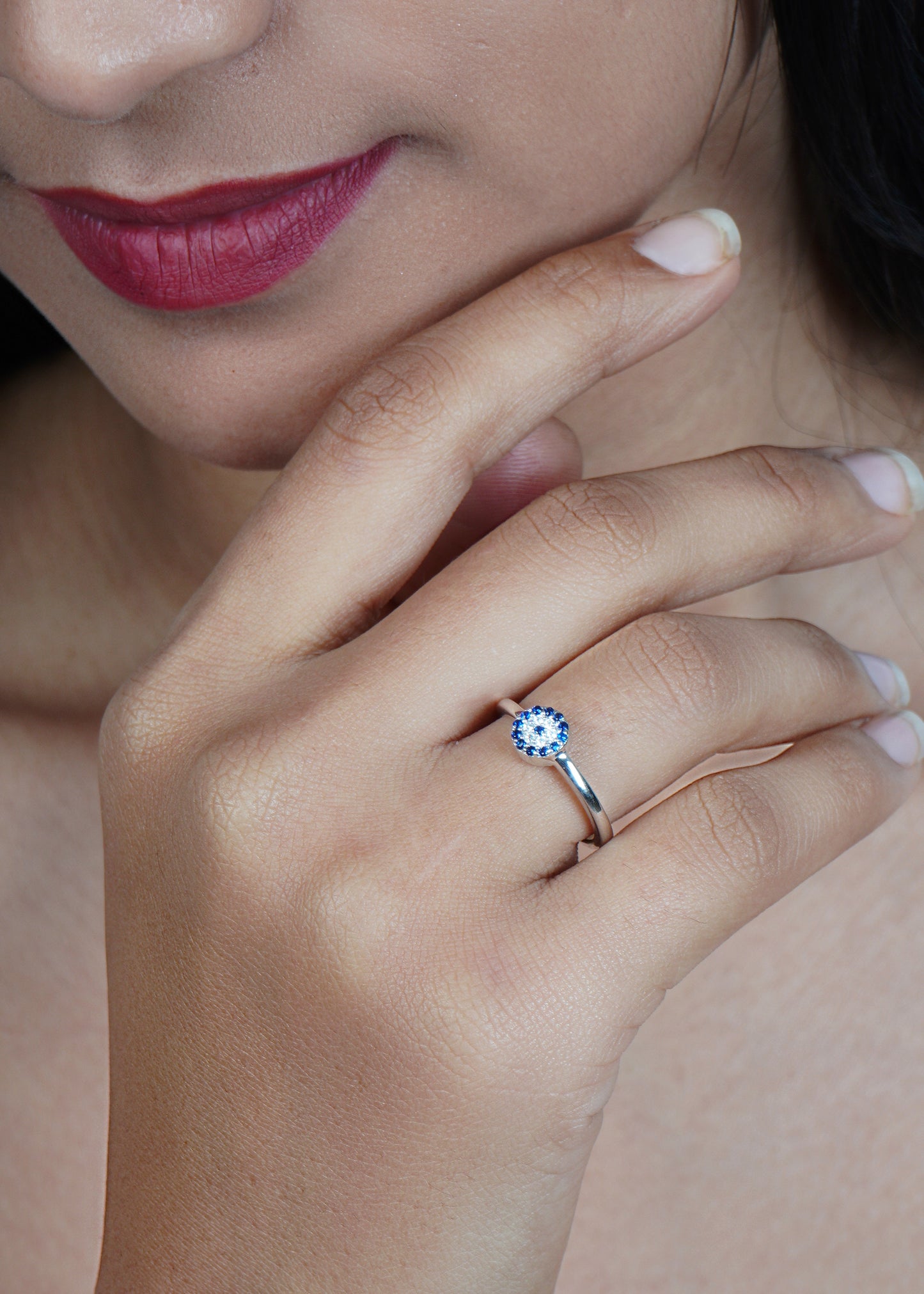 Silver Evil Eye Charm Ring
