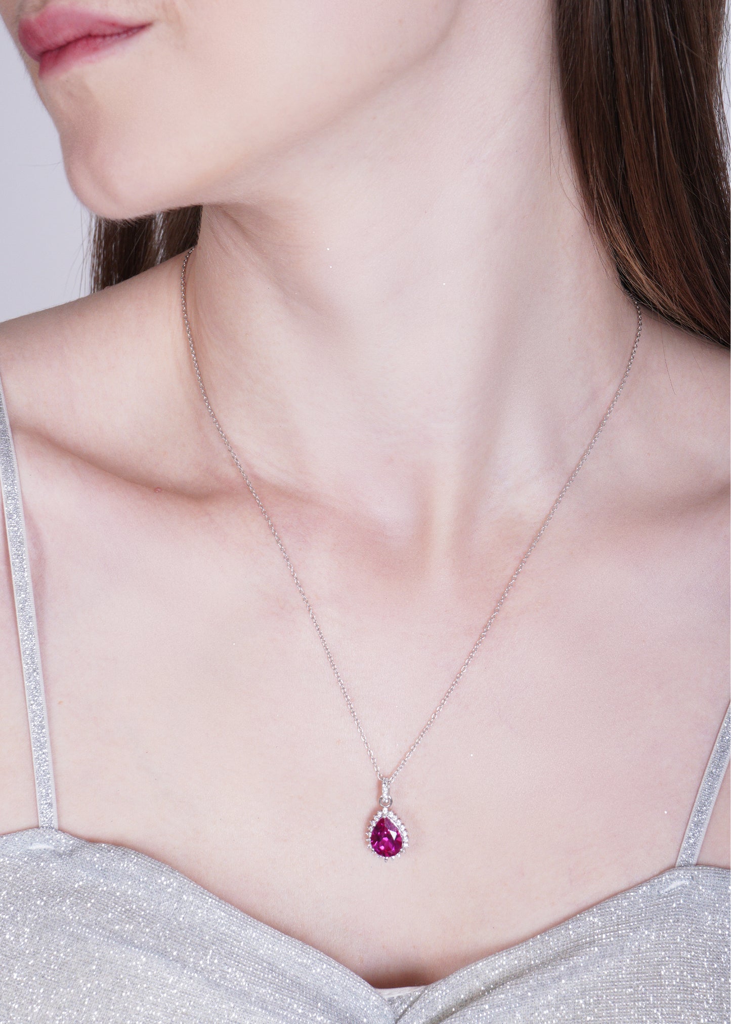 Silver Priya Pear Pendant Necklace