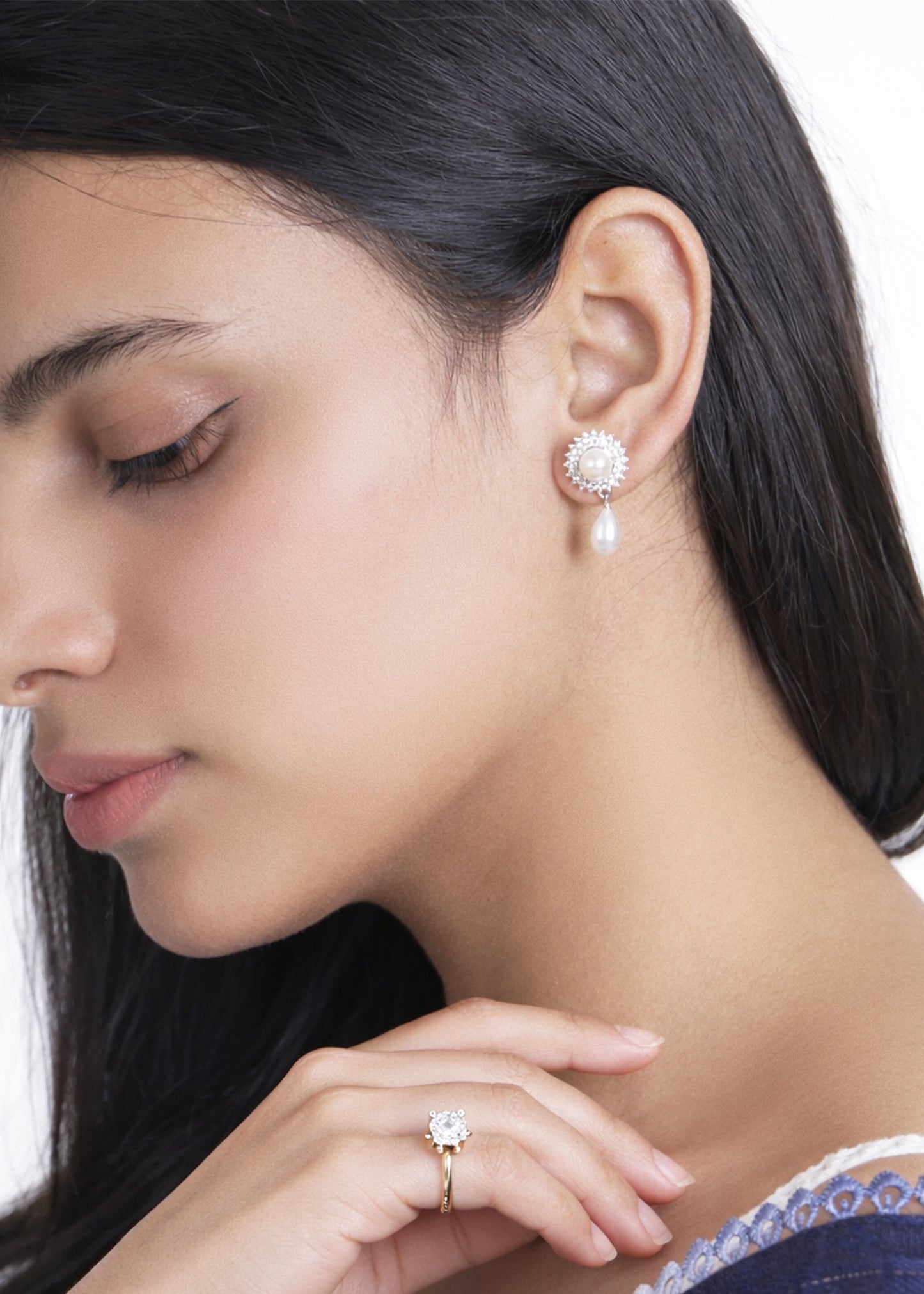 Silver Krishna Pearl Drop Bali Earring