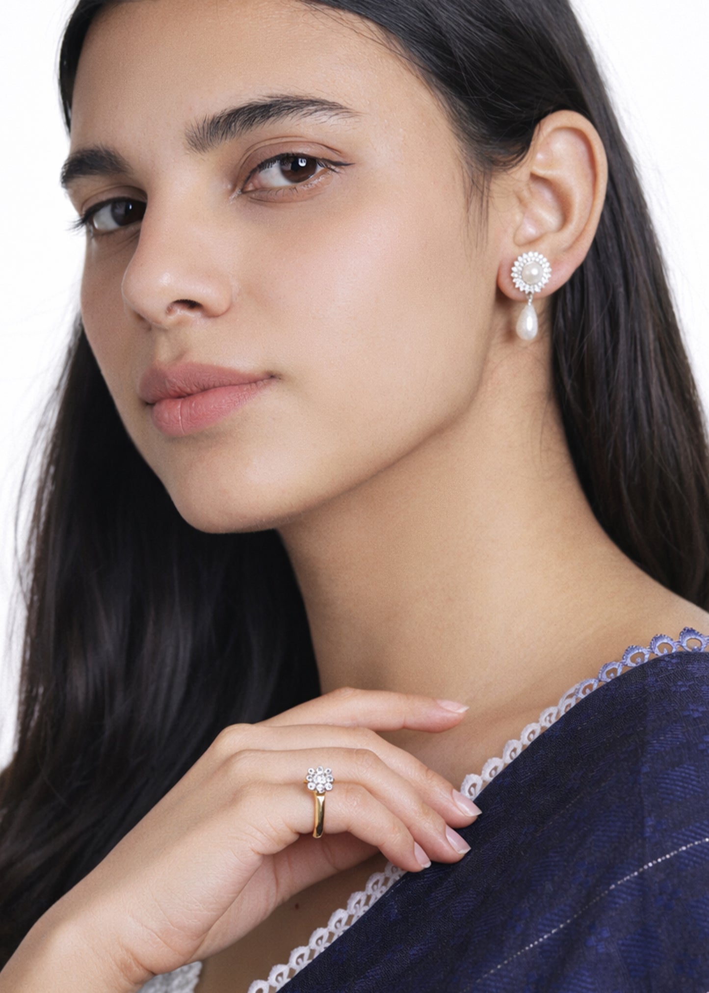 Silver Krishna Pearl Drop Bali Earring