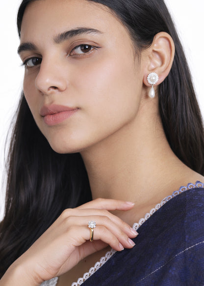 Silver Krishna Pearl Drop Bali Earring