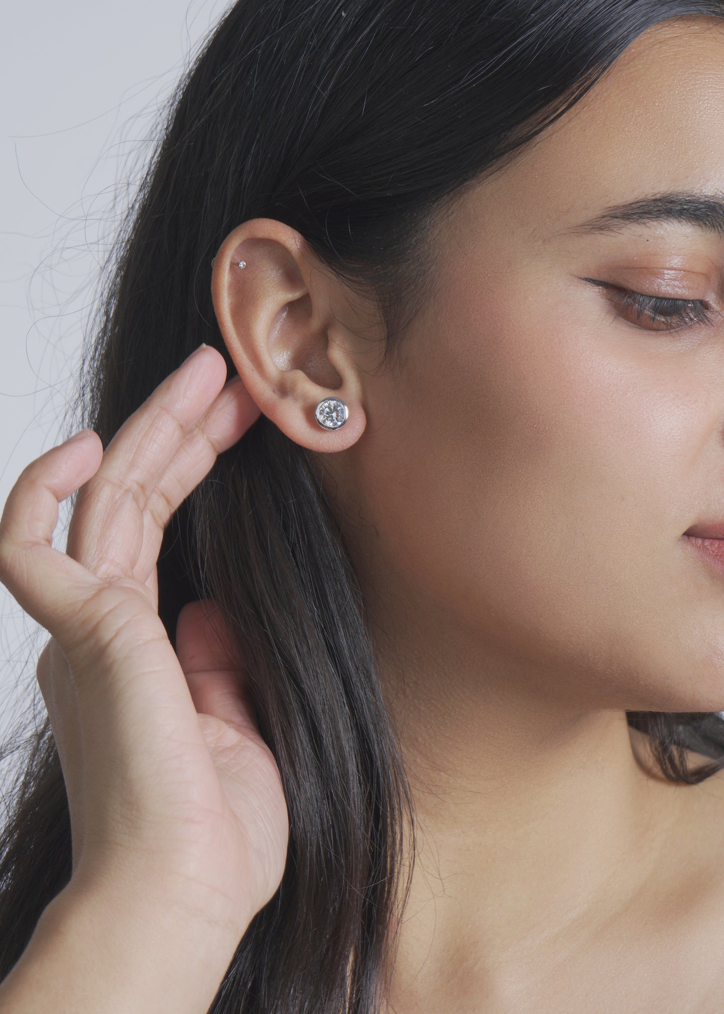 Silver Solitaire Bezel Stud Earring