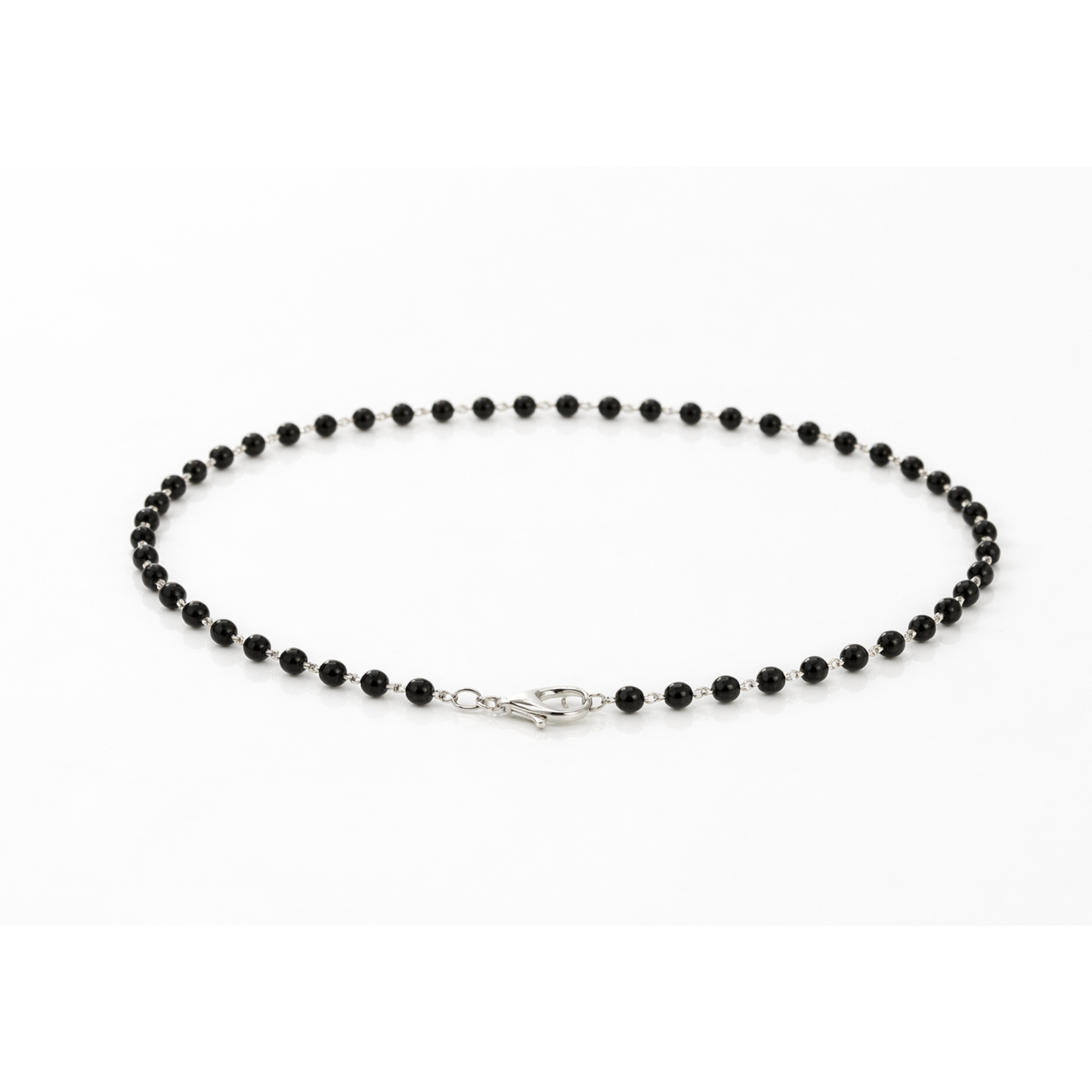 Silver Black Bead Link Chain Anklet