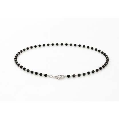 Silver Black Bead Link Chain Anklet