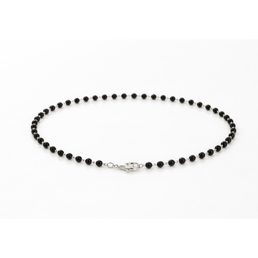 Silver Black Bead Link Chain Anklet