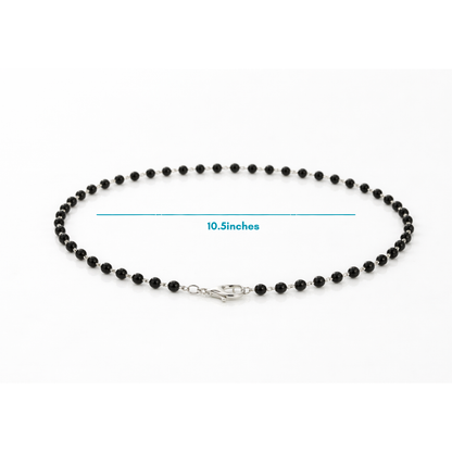 Silver Black Bead Link Chain Anklet