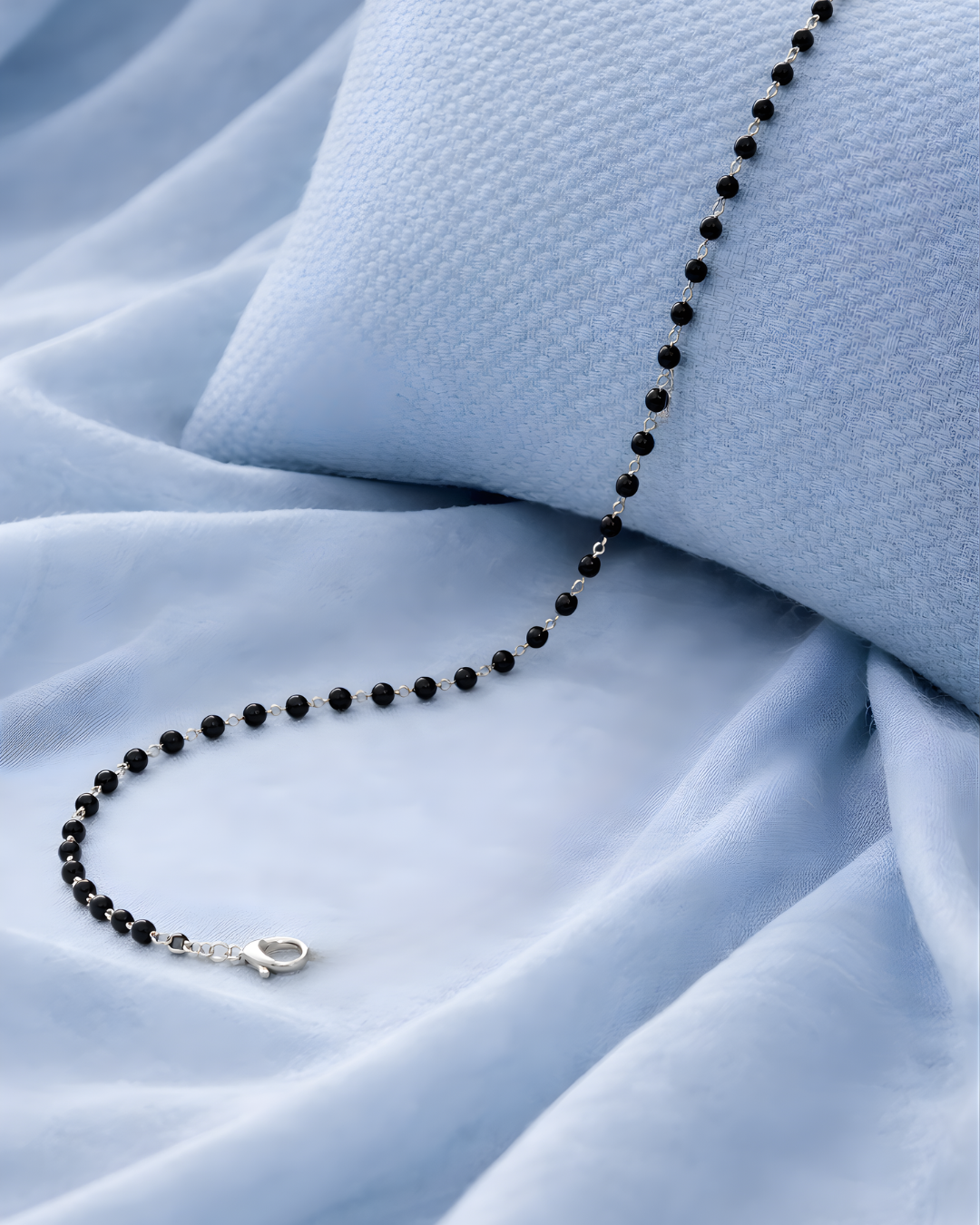 Silver Black Bead Link Chain Anklet