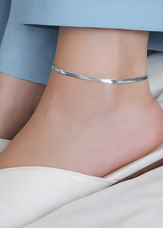 Silver Herringbone Chain Anklet