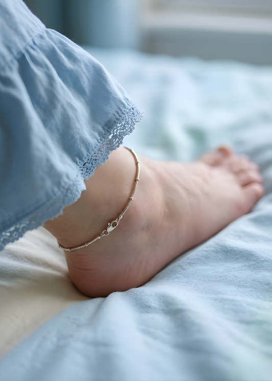 Silver Snake Chain with Silver Beads Anklet