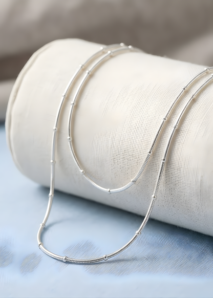 Silver Snake Chain with Silver Beads Anklet