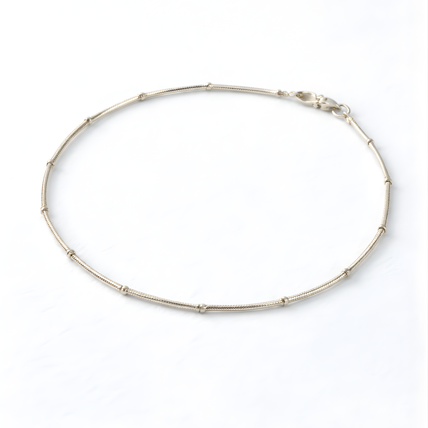 Silver Snake Chain with Silver Beads Anklet