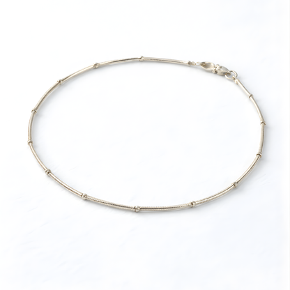 Silver Snake Chain with Silver Beads Anklet