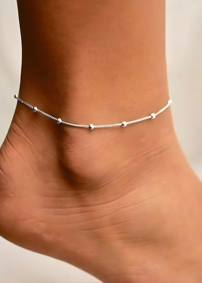 Silver Snake Chain with Silver Beads Anklet