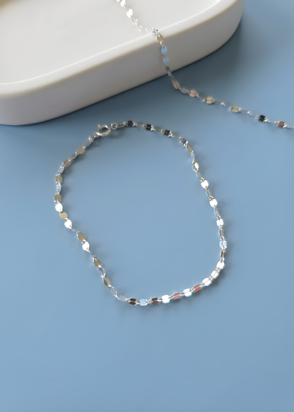 Silver Barrel Link Chain Anklet