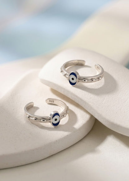 Silver Evil Eye Enamel Toe Ring | Chandi Ki BIchiya