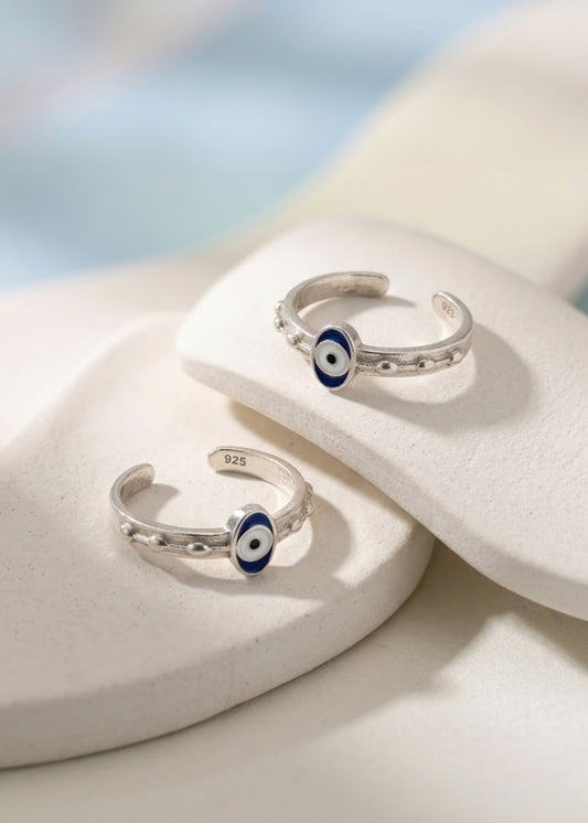 Silver Evil Eye Enamel Toe Ring | Chandi Ki BIchiya
